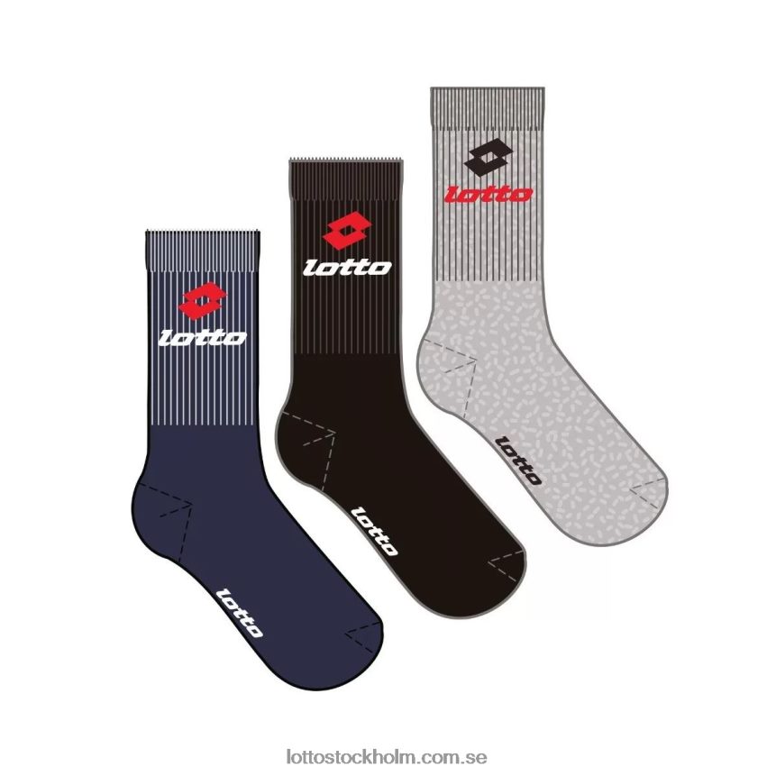 män sock quarter - pk3 Lotto nattblå/svart/grå D8R684679